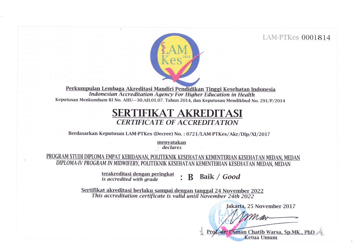 Sertifikat Akreditasi Prodi D-IV Kebidanan yang dikeluarkan oleh LAMPTKes